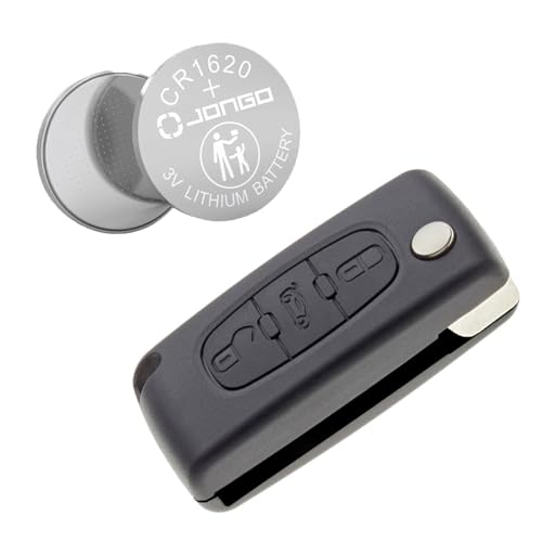 Jongo - Schlüsselgehäuse ohne Klinge, kompatibel mit Peugeot 407 (2004-2010) | CE0523 | mit 1 x Batterie CR1620 | Gehäuse für Autoschlüssel mit 3 Tasten von JONGO