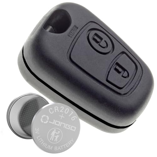 Jongo – Schlüsselgehäuse ohne Schlüsselbart kompatibel mit Peugeot 106 und 206 | mit 1 x Maxell CR2016 Batterie | Schlüsselgehäuse für Autoschlüssel mit Fernbedienung 2 Tasten von JONGO
