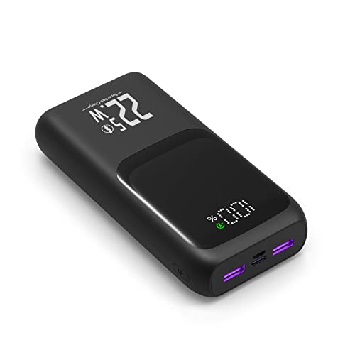 Tragbares Ladegerät 10000mAh-20000 mAh, 22,5W PD & QC 4.0 Powerbank mit Schnellladung, 3 Ausgänge, 2 Eingänge, Externer Akkupack, Kompatibel mit iPhone, Samsung und Tablets (Black, 20000mAh) von JONKUU