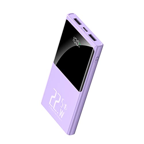 Tragbares Powerbank-Ladegerät 10000mAh 22,5 W Schnellladung PD3.0 QC4.0 USB C In/Out Slim Battery Pack Kompatibel mit iPhone Samsung Google LG iPad und mehr (Purple) von JONKUU
