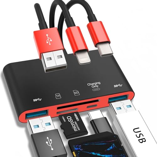 5-in-1-Speicherkartenleser, USB OTG-Adapter & SD-Kartenleser für iPhone/iPad, USB-C- und USB-A-Geräte mit Micro SD- & SD-Kartensteckplätzen, unterstützt SD/Micro SD/SDHC/SDXC/MMC(SchwarzRot) von JOOPSHEE