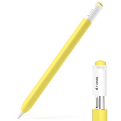 JOOSKO Federmäppchen für Apple Pencil (USB-C), Silikon Schutzhülle Hülle, Unterstützung Magnetisch und Double Tap (Gelb) von JOOSKO