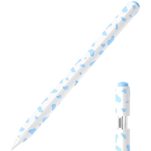JOOSKO Federmäppchen mit Kuhdruck für Apple Pencil (USB-C), bequemer Griff, seitliche dünne Silikonhülle, unterstützt magnetische Befestigung.(Himmelblau) von JOOSKO