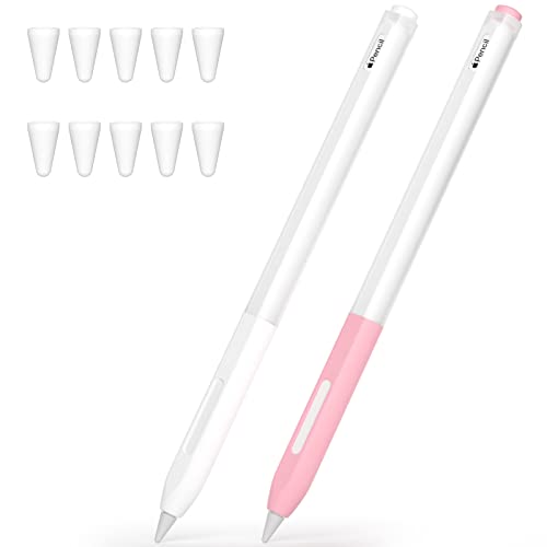 JOOSKO Kompatibel mit Apple Pencil Pro/Apple Pencil 2nd Generation Hülle, 2 Pack Silikon Federmäppchen, unterstützt magnetisches Laden und Doppelklick-Funktion (Pink + Weiß) von JOOSKO