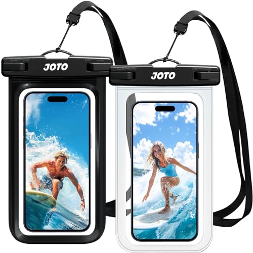 JOTO 2 Stück Wasserdicht Handyhülle Waterproof Phone Case IPX8 Unterwasser Wasserdicht Handytasche für iPhone 15 14 13 12 11Pro Max Plus Galaxy S23 S22 bis 7 Zoll –Klar/Schwarz von JOTO