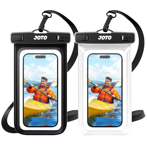 JOTO 2 Stück wasserdichte Handyhülle IPX8 Unterwasser Wasserfest Handytasche für iPhone 16 15 14 13 12 11 Pro Max Plus Galaxy S24 S23 A15 Xiaomi bis 7 Zoll Phone Case –Klar/Schwarz von JOTO