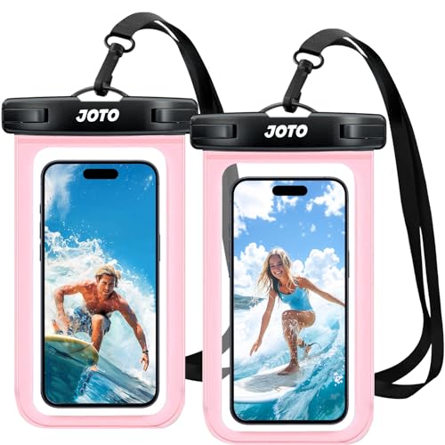 JOTO 2 Stück wasserdichte Handyhülle IPX8 Unterwasser Wasserfest Handytasche für iPhone 16 15 14 13 12 11 Pro Max Plus Galaxy S24 S23 A15 Xiaomi bis 7 Zoll Phone Case –Pink von JOTO