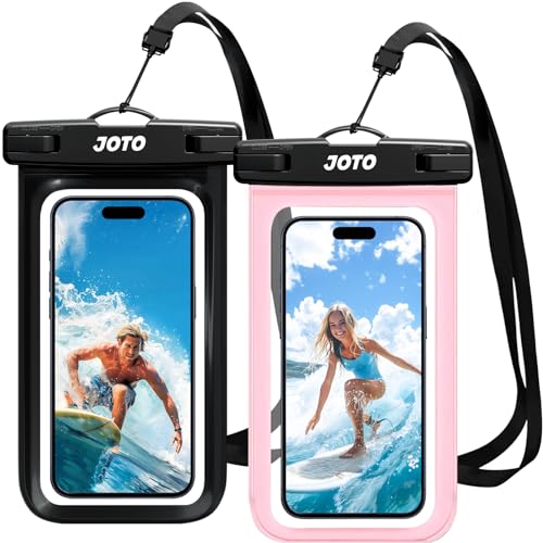 JOTO 2 Stück Wasserdicht Handyhülle Waterproof Phone Case IPX8 Unterwasser Wasserdicht Handytasche für iPhone 15 14 13 12 11Pro Max Plus Galaxy S23 S22 bis 7 Zoll -Schwarz/Pink von JOTO