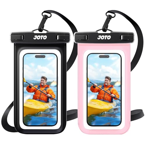 JOTO 2 Stück wasserdichte Handyhülle IPX8 Unterwasser Wasserfest Handytasche für iPhone 16 15 14 13 12 11 Pro Max Plus Galaxy S24 S23 A15 Xiaomi bis 7 Zoll Phone Case -Schwarz/Pink von JOTO