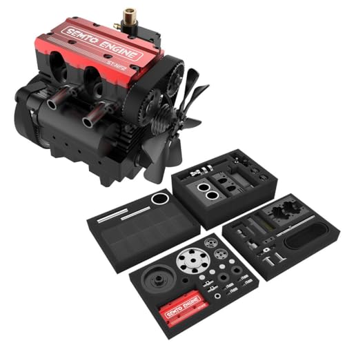 JOTPOR Semto Engine ST-NF2 7.0cc DIY Montage Innenverbrennungsmotor Modellbausatz für Erwachsene ab 16 Jahren, Inline-Doppelzylinder-4-Takt-luftgekühlter Nitro-Motor (rot) von JOTPOR