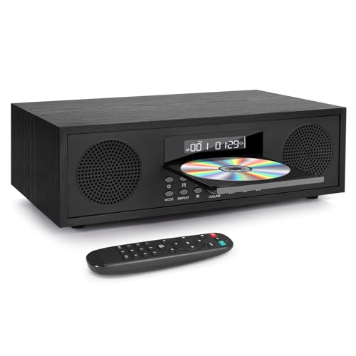 Kompaktanlage mit CD Bluetooth, CD-169 Stereoanlage Kompaktanlage CD-Player mit 2 x 20 Watt Mini HiFi Anlage, UKW-Radio, Aux-In, USB-Wiedergabe, Stereoanlage mit CD Micro HiFi System (Holzmaserung) von JOVELL