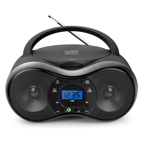 Tragbarer CD-Player Boombox, JOVELL Tragbarer Radio mit CD Player für Kinder und Erwachsene, 4W Boombox Stereoanlage mit FM-Radio | USB-Eingang | Aux-Eingang| Kopfhöreranschluss (Schwarz) von JOVELL