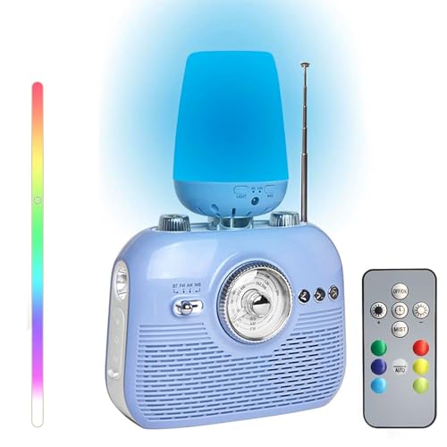 Tragbares Radio AM FM, Retro Radio Bluetooth mit Kopfhöreranschluss, Notwetter-Handkurbelradio AM FM mit 4000-mAh-Akku/SOS-Alarm/Taschenlampe, Diffusor für ätherische Öle 50ML mit Lichtern in 7 Farben von JOVELL