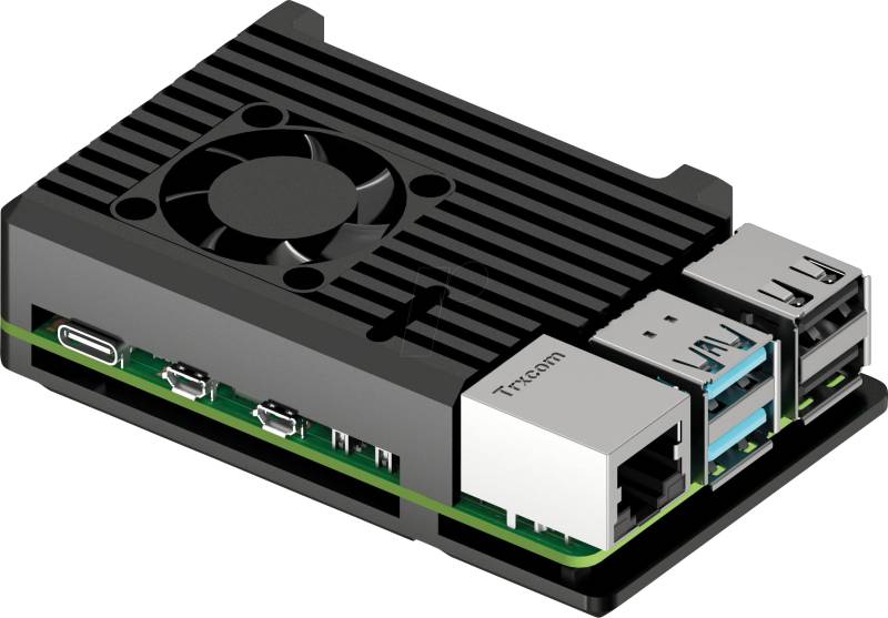 RPI5 CASE ALU04 - Gehäuse für Raspberry Pi 5, Alu, integrierter Kühlkörper+Lüfter von JOY-IT