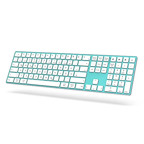 JOYACCESS Bluetooth-Tastatur mit Mehreren Geräten, drahtlose Tastatur in voller Größe mit Ziffernblock, Wechseln Sie zu 3 Geräten für PC, Laptop, MacBook Pro/Air, iPad/iPhone/iMac-Blue von JOYACCESS