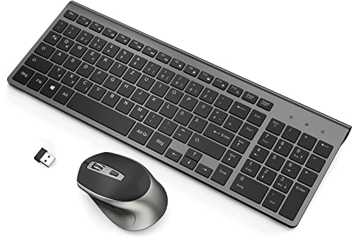 JOYACCESS Tastatur Maus Set Kabellos, 2.4G Ultra-Dünne Funktastatur mit Maus, QWERTZ Layout (Deutsch), Ergonomische Keyboard Mouse für Computer/Desktop/PC/Laptop/Windows 10/8/7, Schwarz und Grau von JOYACCESS