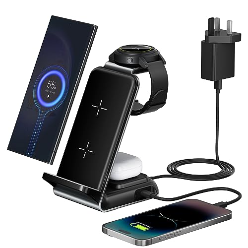 Induktive Ladestation für Samsung, 4 in 1 Aluminium Wireless Charger für Samsung S24/S23/S22/S21/Ultra, Induktionsladegerät für Galaxy Watch 6/5/5 Pro/4, Kabelloses Ladegerät für Galaxy Buds von JOYEKY