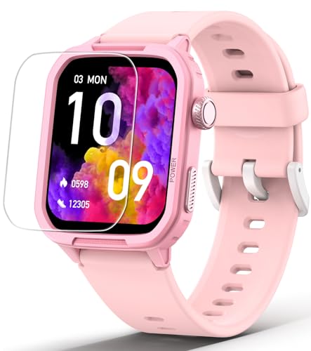 Kinder Smartwatch für Jungen Mädchen, Gehärtetes Glas Aktivitäts Tracker Uhr IP68 wasserdichte Con Displayschutzfolie, 19 Sportmodi, Herzfrequenz Schlafmonitor, Schrittzähler, Kindergeschenke (Rosa) von JOYELE