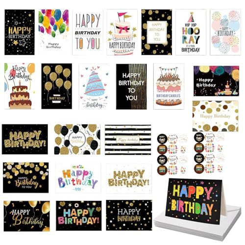 Geburtstagskarten Set mit Umschläge 24 Stück Glückwunschkarten Postkarten zum Geburtstag Glückwunsch Klappkarten mit Umschlägen, Blanko Karten für Geburtstag für Familie & Freunde von JOYIAL