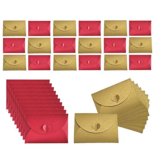JOYISEN 50 Stück Kraftpapier Umschläge Mini Rote und Goldene Herz Briefumschläge für Geschenkkarten zum Valentinstag Weihnachten Einladungen von JOYISEN