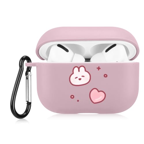 JOYLAND Bunny Hülle für AirPods Pro mit Schlüsselanhänger, Kawaii-Cartoon-Design, weiche rosa Silikon-Schutzhülle, tragbare Kopfhörerabdeckung für Apple AirPods Pro 2019 von JOYLAND