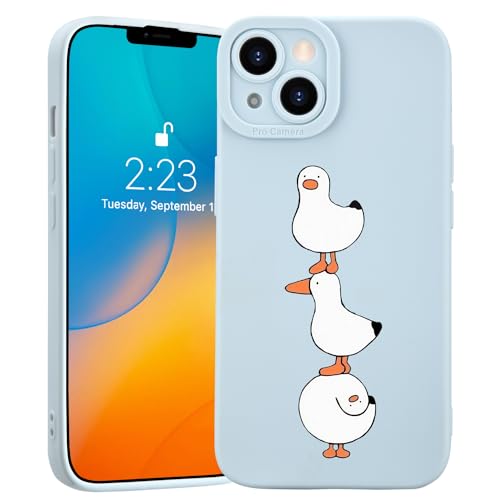 JOYLAND Cartoon Enten Muster Handyhülle für iPhone 12, süßes Tier Kawaii Blau Silikon Gel Hülle, Ganzkörperschutz, stoßfeste Handyhülle für Mädchen, Jungen, Frauen, Teenager, 6,1 Zoll von JOYLAND