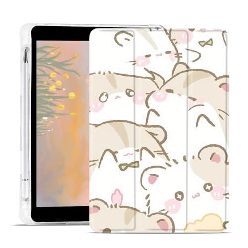 JOYLAND Cute Cartoon Hamster Pad Case for iPad 9th/7th/8th Generation 10.2 Inch with Pencil Holder, Foldable iPad 2021/2020/2019 Case Trendy Leather Protective Cover, Auto Wake/Sleep von JOYLAND
