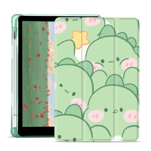 JOYLAND Cute Dinosaurier Pad Hülle für 11 Zoll iPad Pro 2022/2021/2020/2018, Grün TPU Smart Stand Back Cover mit Stifthalter, Auto Wake/Sleep Faltbare Stoßfeste Schutzhülle von JOYLAND