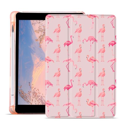 JOYLAND Flamingo Pad-Hülle für iPad Pro 2022/2021/2020/2018, 27,9 cm (11 Zoll), mit Stifthalter, tropischer Stil, rosa Leder, weiche TPU-Schutzhülle, dreifach faltbar, Ständer, Smart Case für Mädchen von JOYLAND