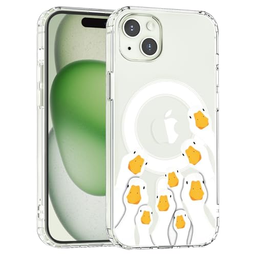 JOYLAND Funny Goose Handyhülle für iPhone 15 Plus, kompatibel mit MagSafe, niedliches Cartoon-Tier-Design, transparent, magnetische Abdeckung, stoßfeste Schutzhülle für Frauen und Mädchen, 17,0 cm von JOYLAND