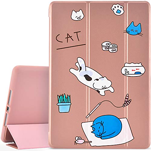 JOYLAND Schutzhülle für iPad 2020 (25,9 cm) mit Katzen-Motiv, Roségold, niedliches Cartoon-Kätzchen, kratzfest, stoßfest, leicht, dreifach faltbar, aus weichem TPU von JOYLAND