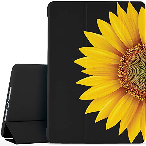 JOYLAND Schutzhülle für iPad 5.,6. Generation, Blumen-Design, schwarze Hülle, schöne Sonnenblumen, kratzfest, stoßfest, leicht, dreifach faltbar, aus weichem TPU-Kunststoff, für iPad 5. von JOYLAND