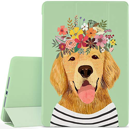 JOYLAND Schutzhülle für iPad Mini 4 (süßes Hund), Grün, schöne Blumen, kratzfest, stoßfest, leicht, mit dreifacher Faltung, aus weichem TPU-Kunststoff, für iPad Mini 4 von JOYLAND
