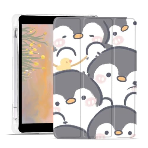 JOYLAND Niedliche Pinguin-Schutzhülle für 20 cm (7,9 Zoll) iPad Mini 4/iPad Mini 5 mit Stifthalter, durchsichtiges TPU, faltbar, Smart Stand Back Cover, Auto Wake/Sleep, Ganzkörper-Schutzhülle, von JOYLAND