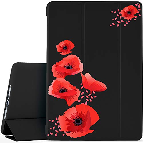 JOYLAND Schutzhülle für iPad Mini 5 (Blumenmuster, mit rotem Mohnblumenmotiv) Schwarz von JOYLAND