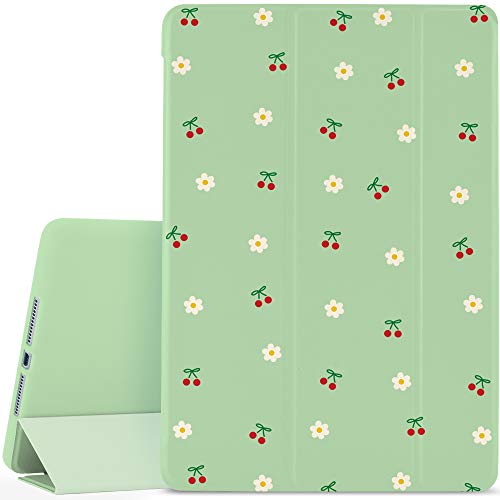 JOYLAND Schutzhülle für iPad Pro 24.6 cm (9.7 Zoll) (2016), grüne Hülle, schöne kleine Kirschblüte, kratzfest, mit dreifach faltbarem Ständer, weiche TPU-Hülle für iPad Pro 9.7 Zoll (24.6 cm) von JOYLAND