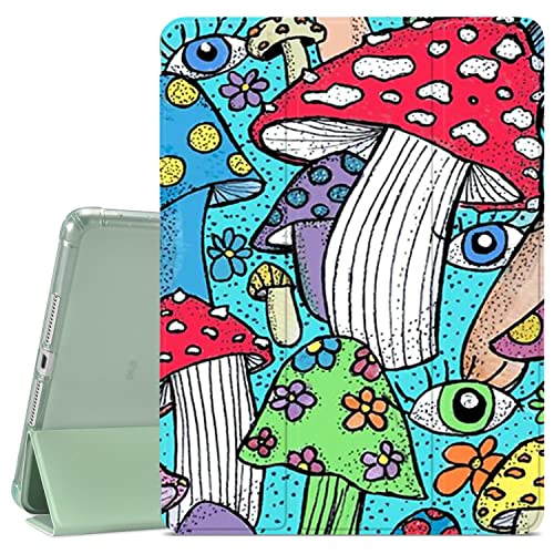 QISHANG Bunte Pilz, kompatibel mit iPad 2019/2020/2021 Hülle 10,2 Zoll Stifthalter & transparente weiche TPU-Rückseite & dreifach gefaltete Smart Pad Cover für iPad 7./8./9. Generation – Grün von JOYLAND