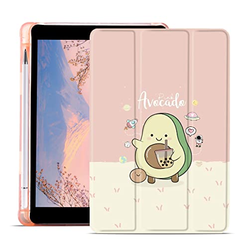 Qiusuo Cute Avocado Pad Hülle für iPad 7./8./9. Generation, Ganzkörperschutz mit Stifthalter, Smart Folding Case Clear, Auto Wake/Sleep Cover, 10,2 Zoll, Rosa von JOYLAND