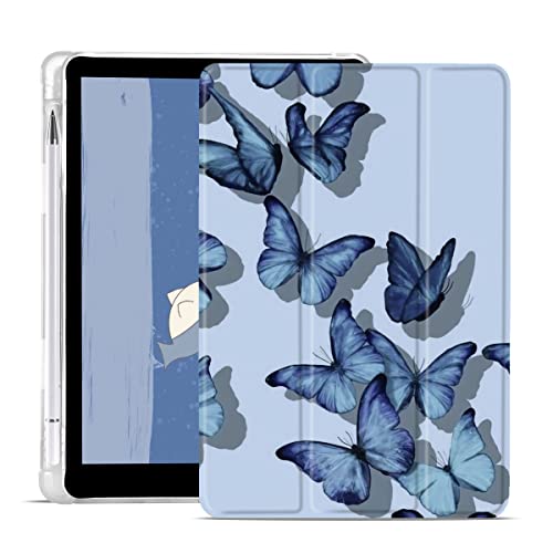Qiusuo Cute Butterfly Pad Hülle für iPad 7./8./9. Generation, Ganzkörperschutz mit Stifthalter, Smart Folding Case Clear, Auto Wake/Sleep Cover, 10,2 Zoll, Blau von JOYLAND