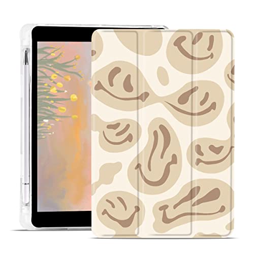 Qiusuo Cute Funny Face Pad Hülle für iPad Air 2, Ganzkörper-Schutz mit Stifthalter, schlanker Ständer und Smart Folding Case Clear, Auto Wake/Sleep Cover, 9.7 Zoll, Weiß von JOYLAND