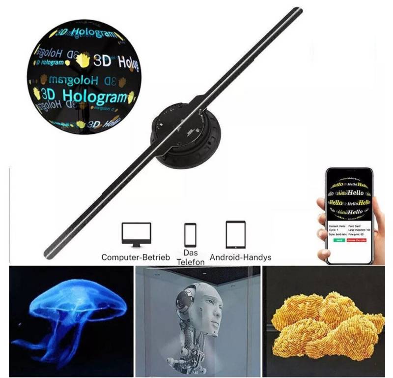 JOYOLEDER 3D Hologramm Ventilator, 224 LED Perlen Werbeanzeige Videoprojektor 3D-Beamer (16,93 Zoll WiFi Projektor Hologramm Projektor Skylight Nachtlicht) von JOYOLEDER