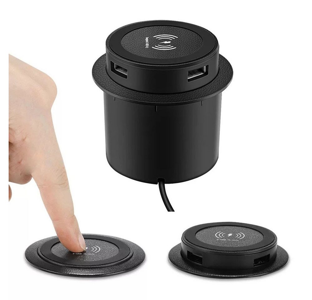 JOYOLEDER Desktop Embedded Wireless Charger 3-in-1 Multifunktionale Pop-Up Induktions-Ladegerät (Schnelle Aufladung Wireless Ladegerät USB Desktop Ladegerät Dual USB Aufladung) von JOYOLEDER