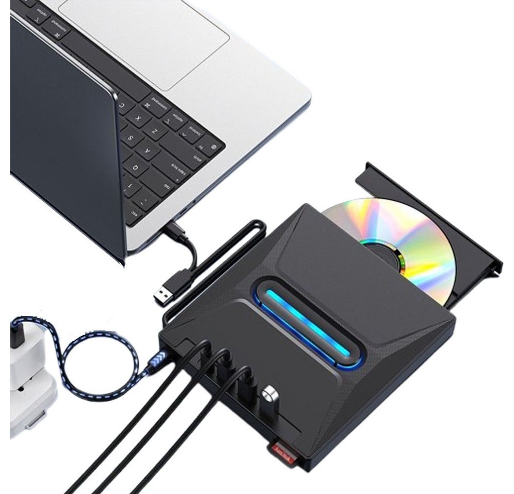 JOYOLEDER External CD/DVD Drive, USB 3.0 Type-C CD DVD +/-RW Optical Drive Portabler DVD-Player (CD+DVD, USB Burner CD/DVD ROM Rewriter Writer Reader for PC Laptop Desktop) von JOYOLEDER