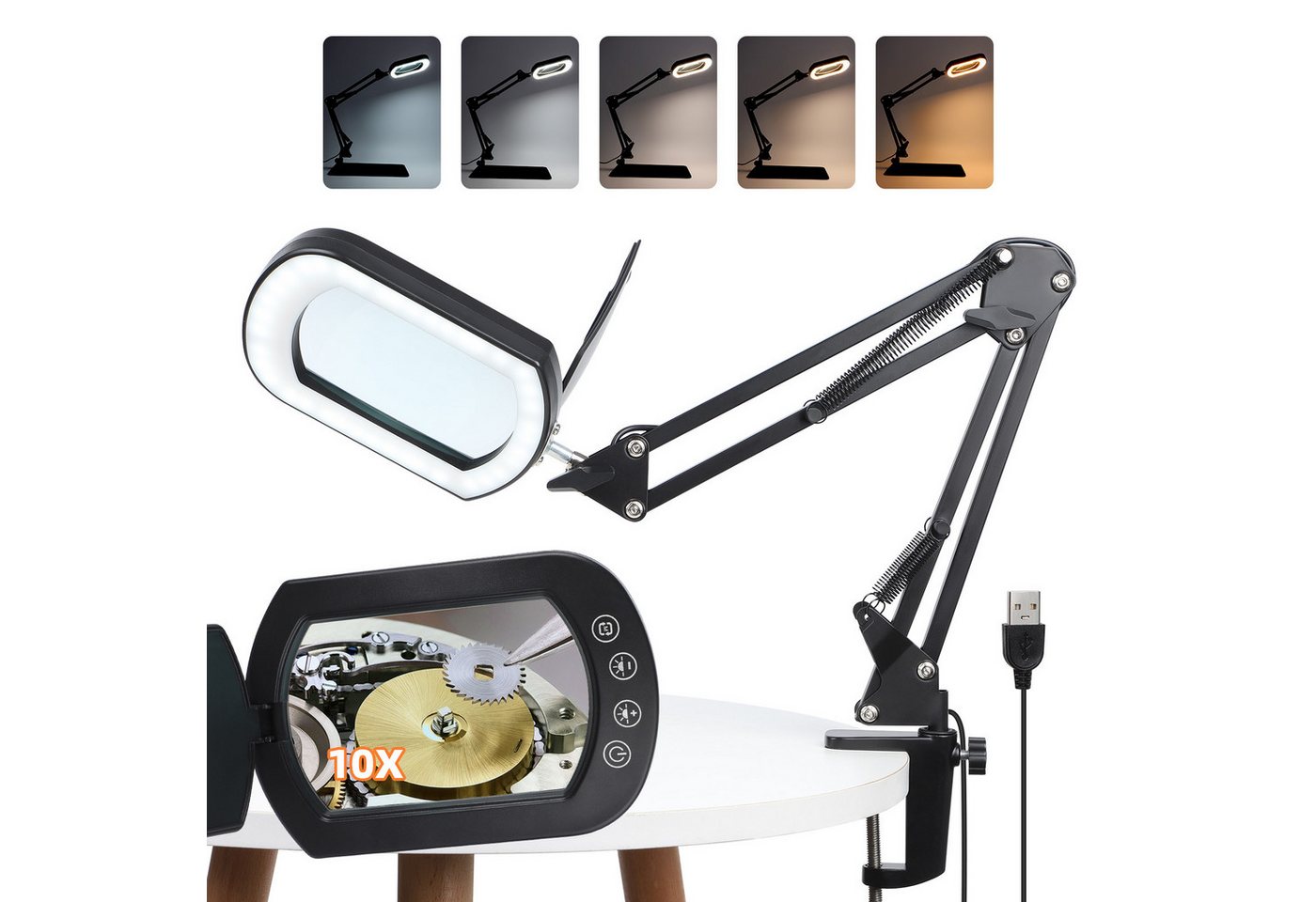 JOYOLEDER Lupenbrille 10X Lupe mit Licht, 5 Farbmodi Stufenlos Dimmbar 2-in-1, Schreibtischlampe und Klemme, LED Beleuchtete Lupe mit Licht und Ständer, Hände Frei für Handwerk Hobby Malerei Schließen Arbeit JOYOLEDER Lupenbrille 10X Lupe mit Licht, 5 Farbmodi Stufenlos Dimmbar 2-in-1, Schreibtischlampe und Klemme, LED Beleuchtete Lupe mit Licht und Ständer, Hände Frei für Handwerk Hobby Malerei Schließen Arbeit von JOYOLEDER