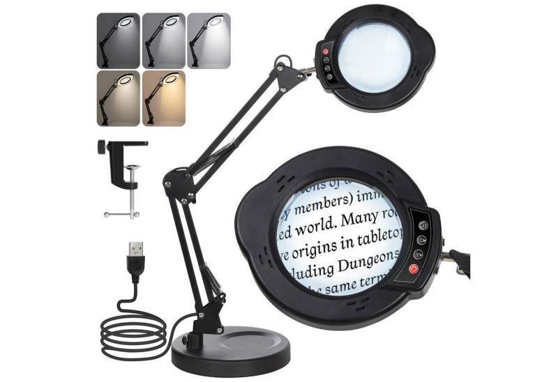 JOYOLEDER Standlupe 10X Lupe mit Licht, 5 Farbmodi Stufenlos Dimmbar 2-in-1, Schreibtischlampe und Klemme, LED Beleuchtete Lupe, mit Licht und Ständer, Hände Frei für Handwerk Hobby Malerei von JOYOLEDER