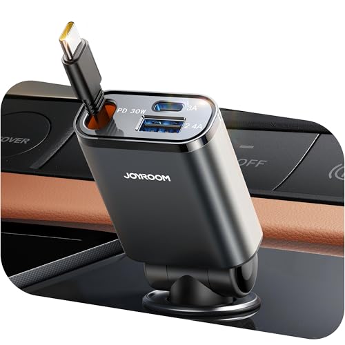 【2025 Ultra-kompakte】Einziehbares Zigarettenanzünder USB C,【3-IN-1】JOYROOM 57W 12V/24V USB Adapter Auto Zubehör, Geschenk für Vater & Mutter, Auto Ladegerät Schnellladegerät für iPhone 16/Samsung S25 von JOYROOM