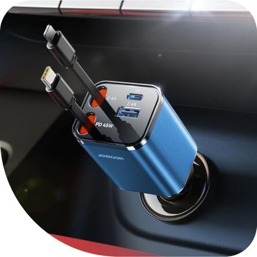 【4-IN-1】 2025 JOYROOM 84W Einziehbares Zigarettenanzünder USB C,【Ultra-Compact】 PD 45W Schnelles Laden Auto Ladegerät, 12V/24V USB Adapter Auto Zubehör Innenraum für iPhone 16/Sumsang S25-Blau von JOYROOM