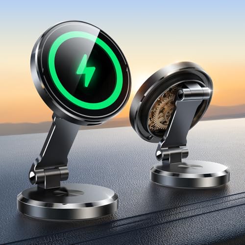 JOYROOM 15W für Magsafe Autohalterung mit Ladefunktion [Doppelseitiges Dreh-Rotation] Auto Handyhalterung Magsafe für das Armaturenbrett, Handyhalterung Auto für iPhone 16 15 14 13 12 Pro Max Plus von JOYROOM