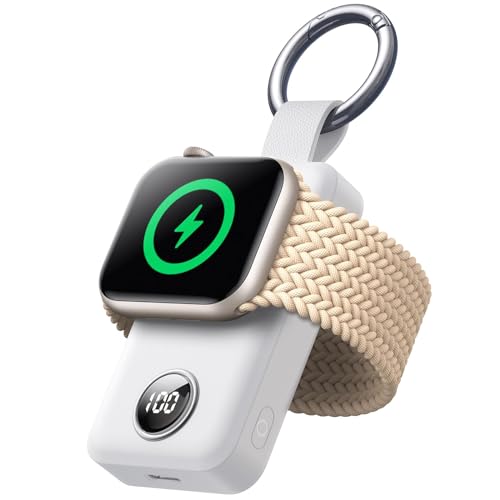 JOYROOM 2000 mAh Kabelloses Ladegerät für Apple Watch-Serie 9/8/7/6/5/SE/4/3/2/UItra 2/Ultra, Magnetisches Wireless Ladegerät, Reiseutensilien (Weiß) von JOYROOM