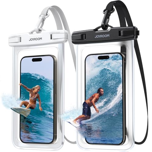 JOYROOM 2024 Upgraded wasserdichte Handyhülle 2 Stück Unterwasser Handytasche IPX8 Wasserfeste Handy Hülle für Smartphone iPhone 15 14 13 12 Pro Max XS Sumsung S24/S23, 7 Zoll, Schwarz & Weiß von JOYROOM